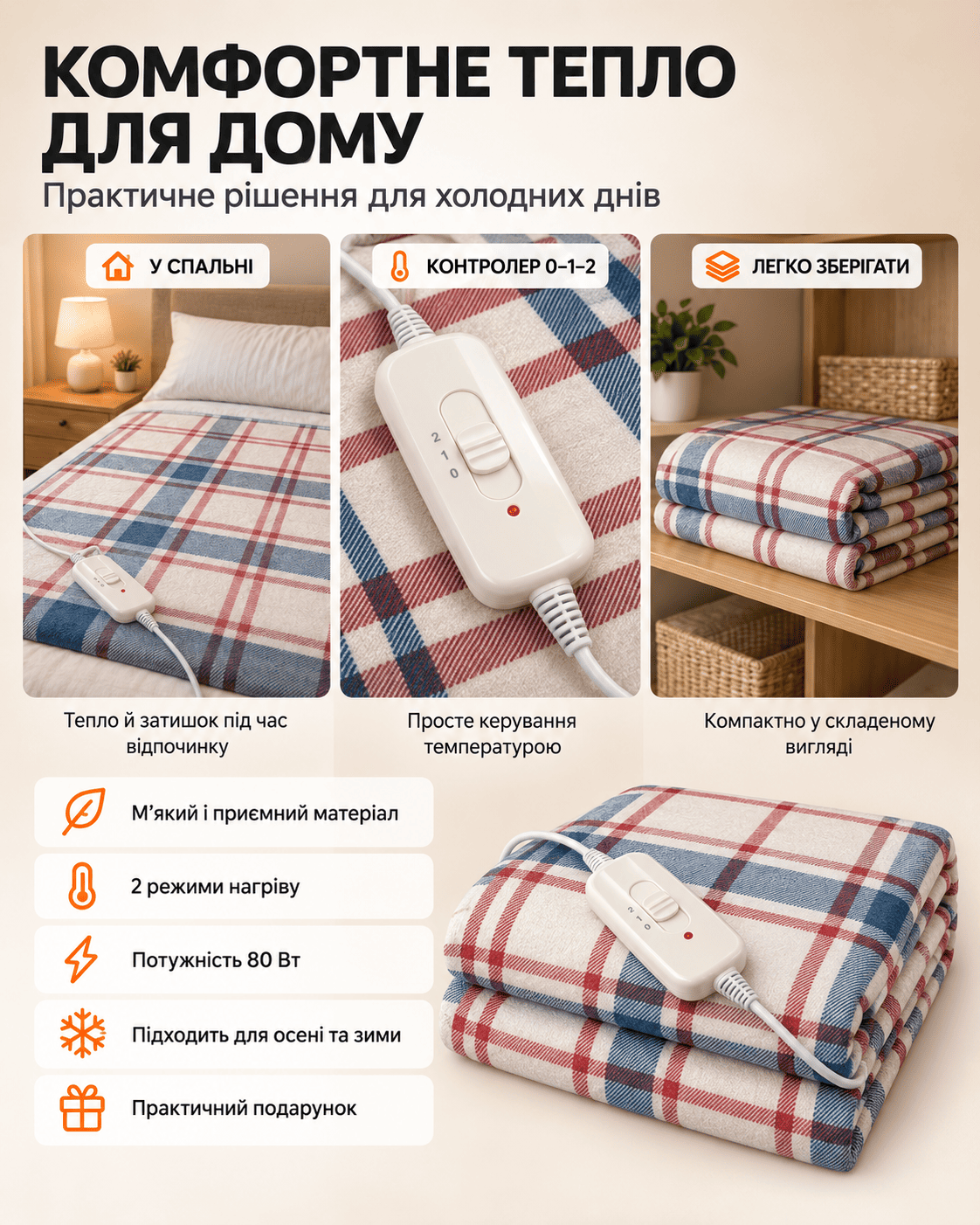 Два режими нагріву електропростирадла HOME TEXTILE